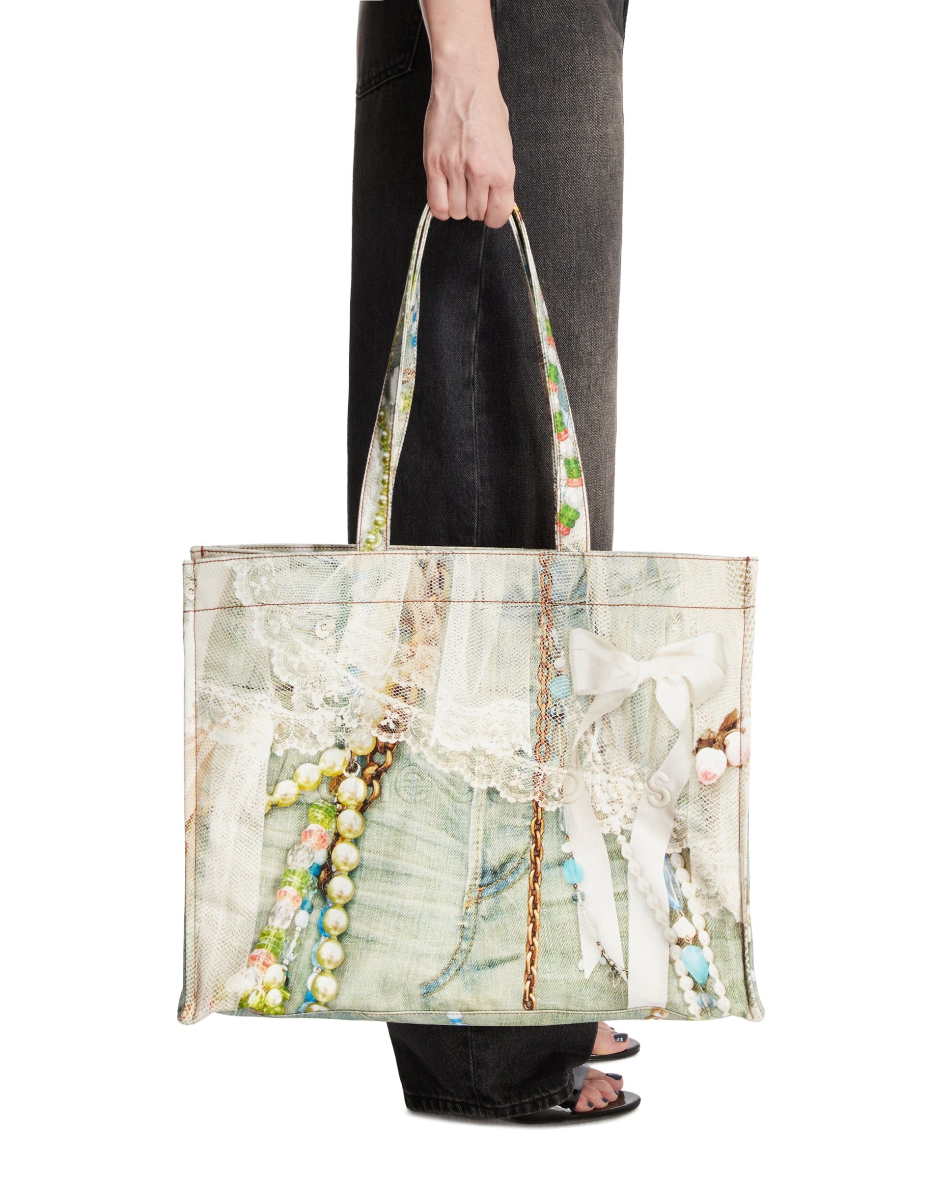 Multicolor Trompe L'oeil Denim Effect Tote - 4