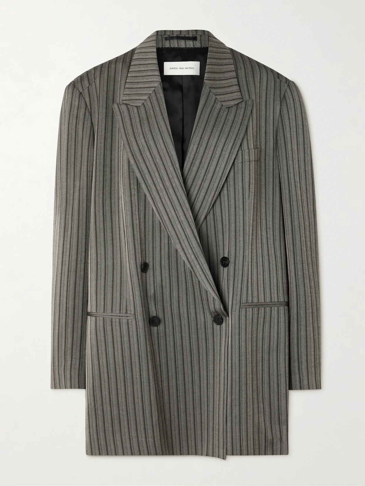 Oversized Double-breasted Striped Twill Blazer - 1