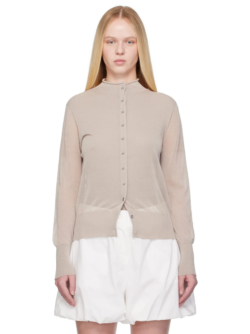 Grey Wholegarment Sheer Cardigan - 1