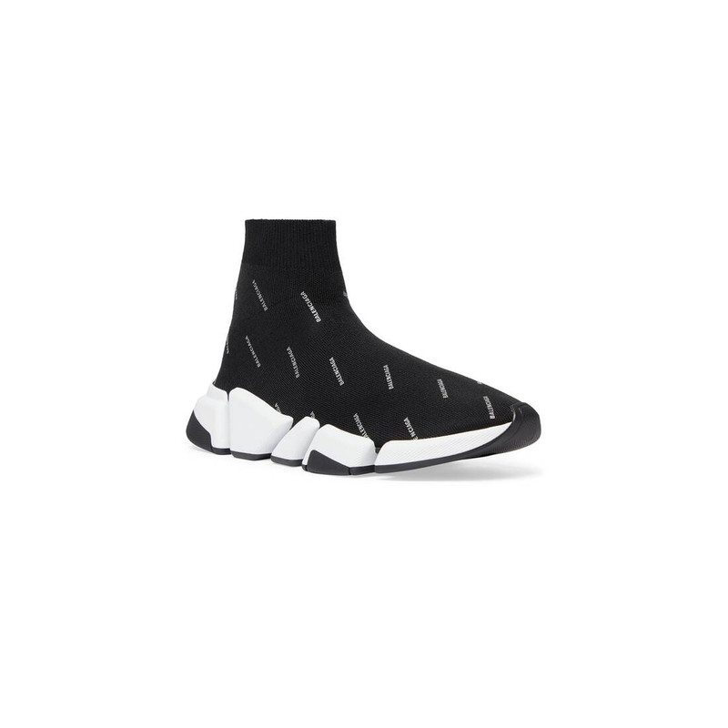 BALENCIAGA Women's Speed 2.0 Recycled Knit Sneaker Reflective Allover Logo in Black outlook