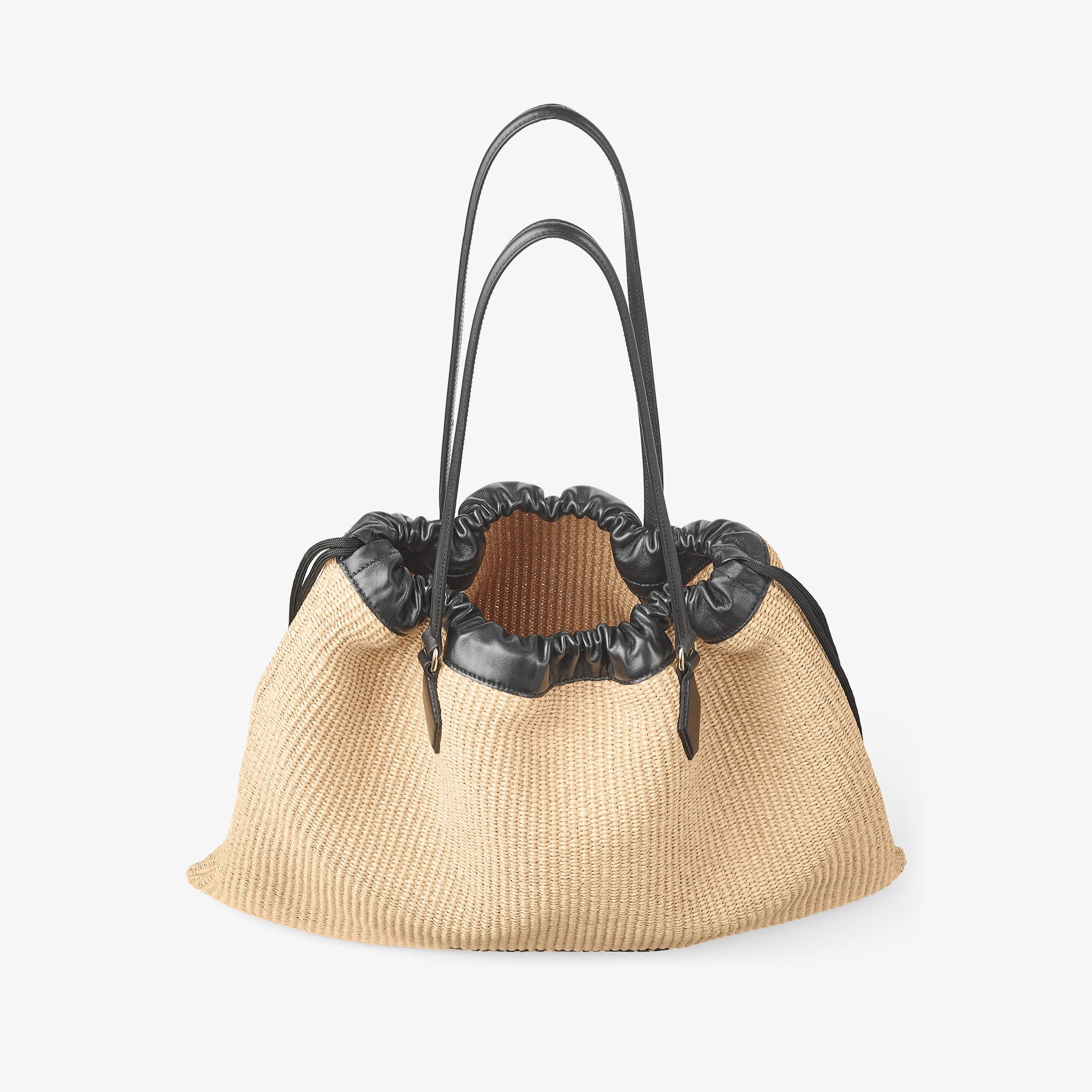 Drawstring Tote L
Natural Soft Raffia Tote with Smooth Calf Leather with Jimmy Choo Logo - 5