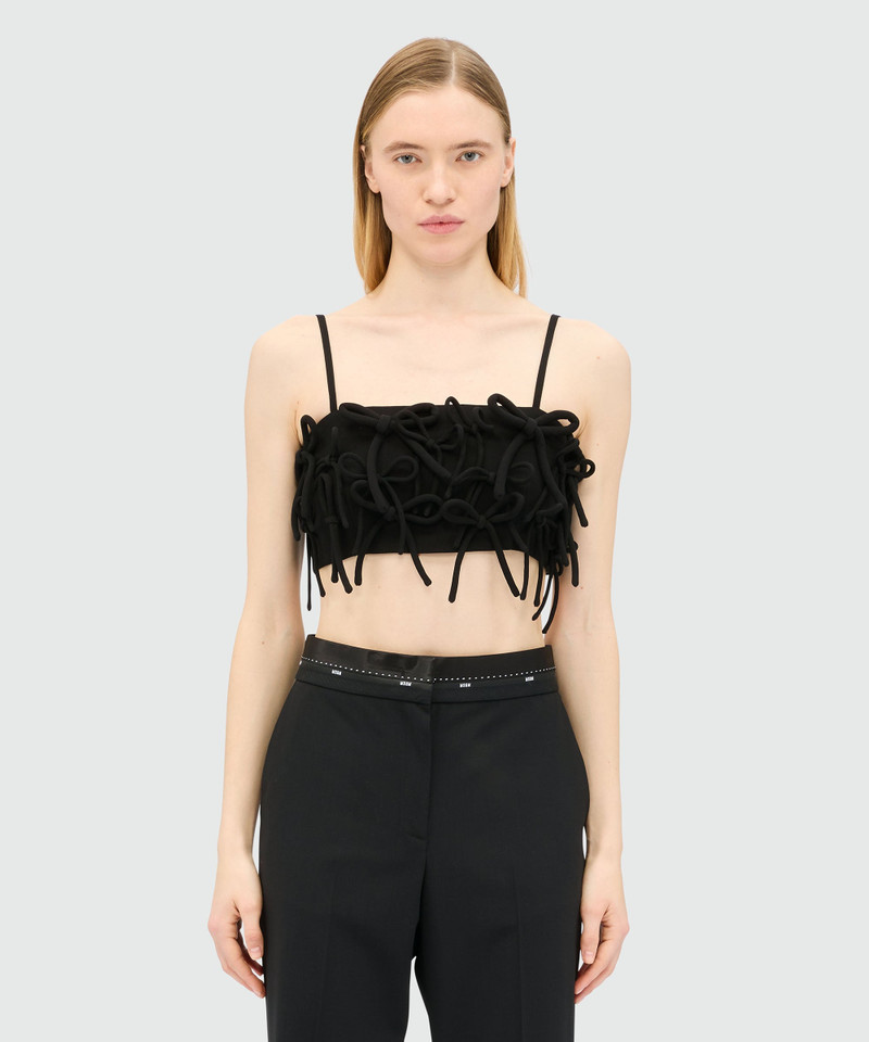 MSGM Black cady cropped top with bows outlook