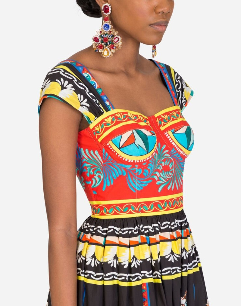 Bustier midi dress in Carretto-print poplin 4