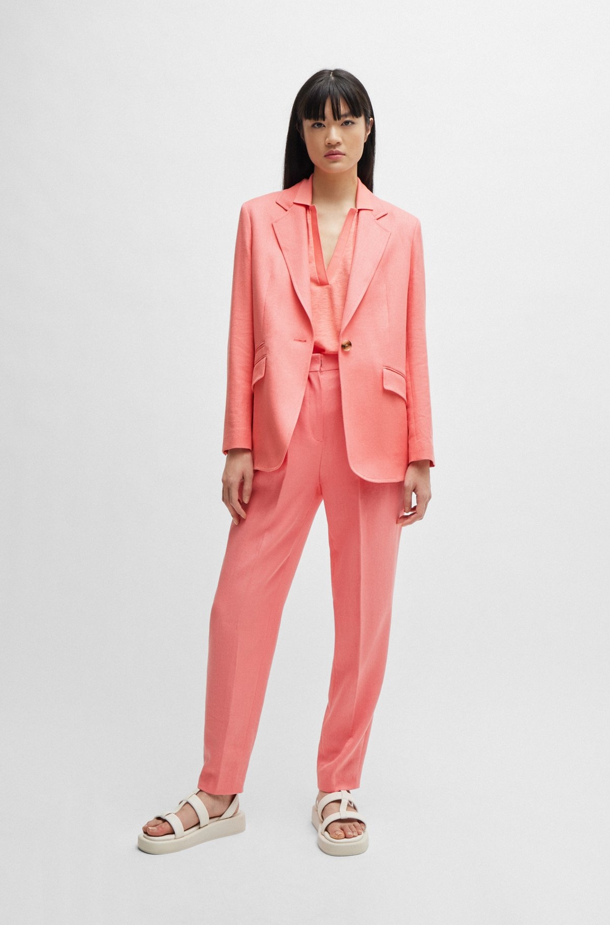 TAPERED-FIT TROUSERS IN LINEN-BLEND TWILL - 3