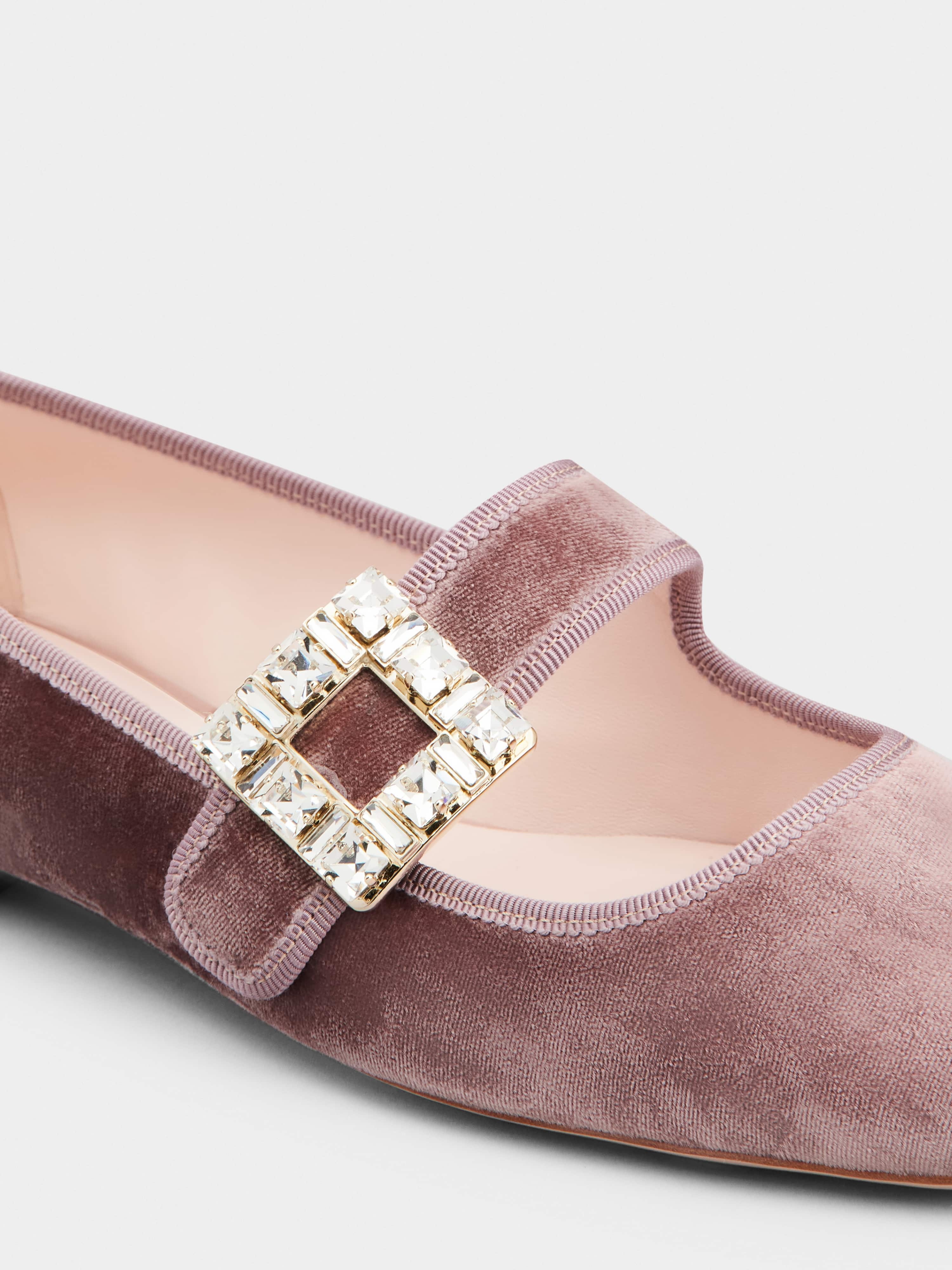 Très Vivier Strass Buckle Babies Ballerinas in Velvet - 3
