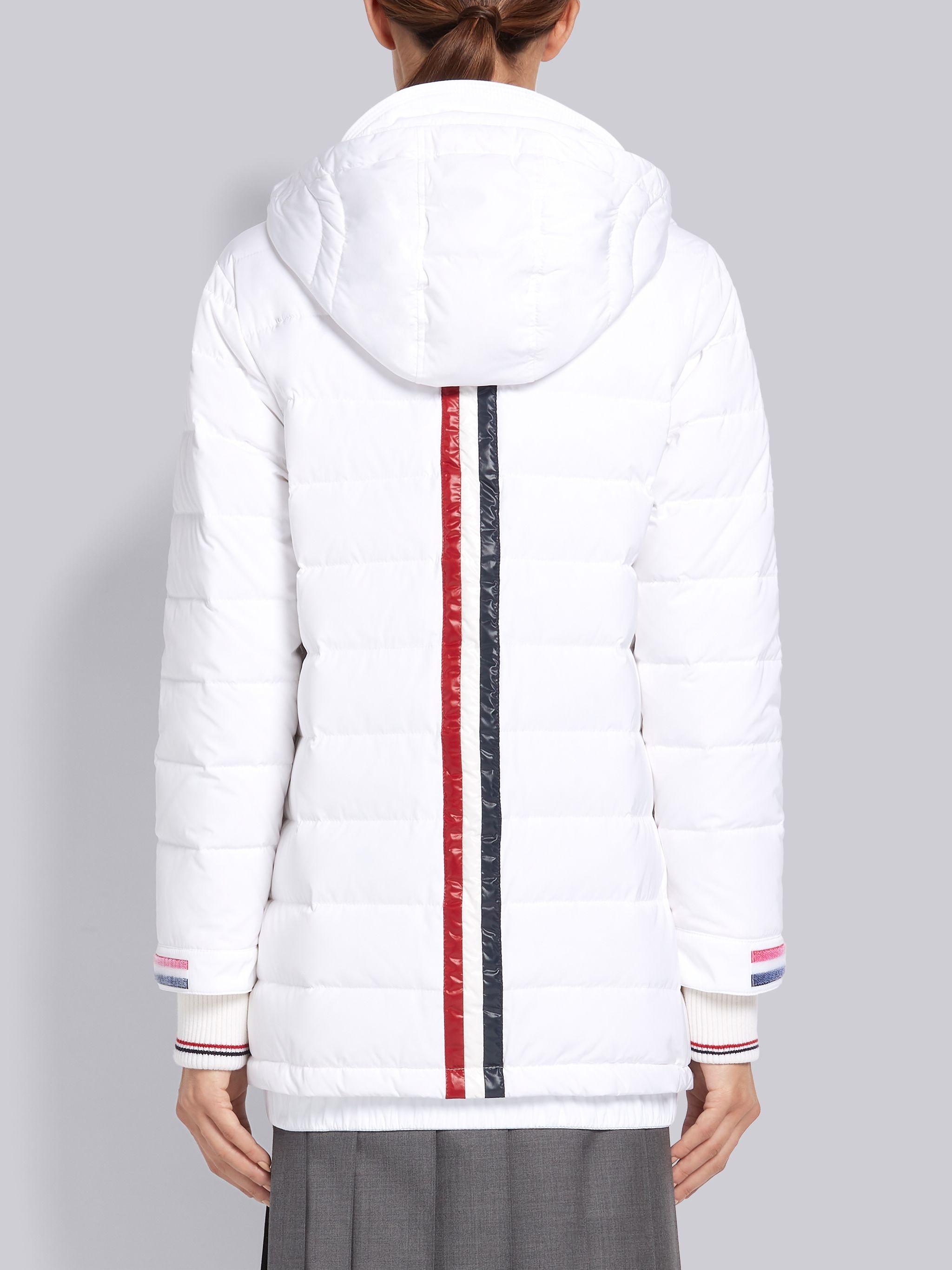 White Down Filled Poly Twill Zip-Up Hooded Overcoat - 2