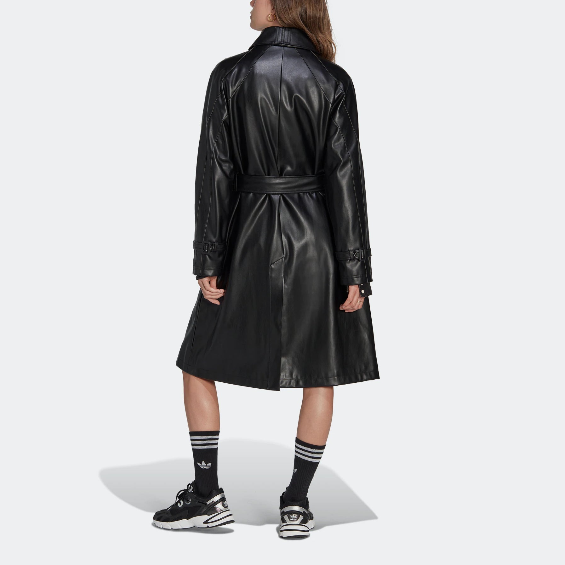 (WMNS) adidas Adicolor Trefoil Faux Leather Trench Coat 'Black' II6083 - 3