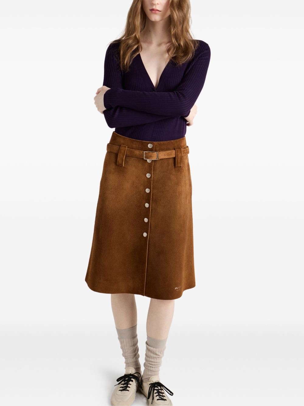 button-front suede skirt - 4