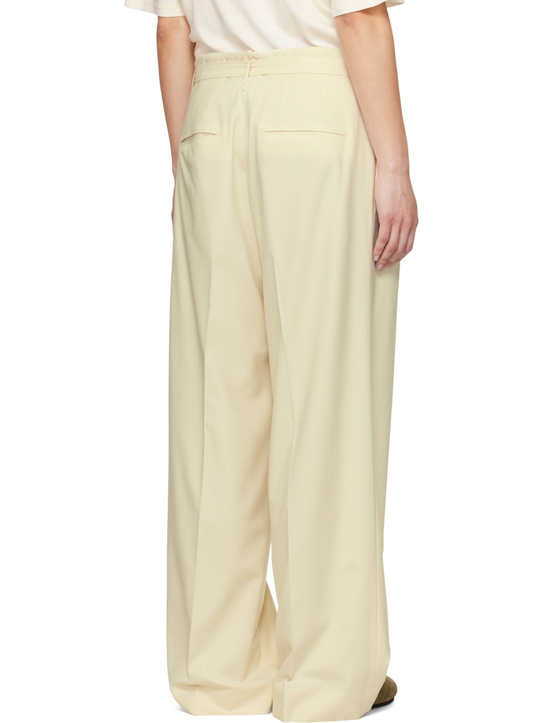 Beige Super Fine Tropical Wool Two-Tuck Trousers - 3