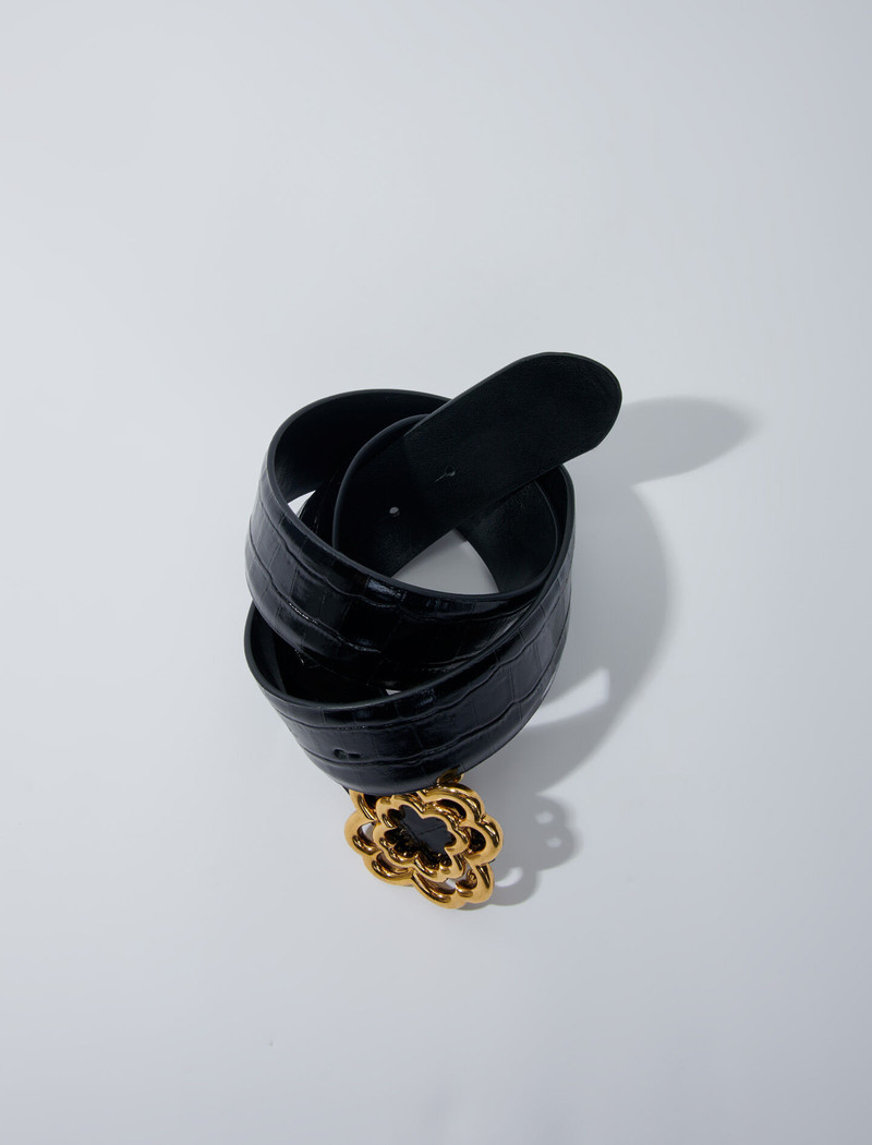 maje Croc-effect leather double M belt outlook