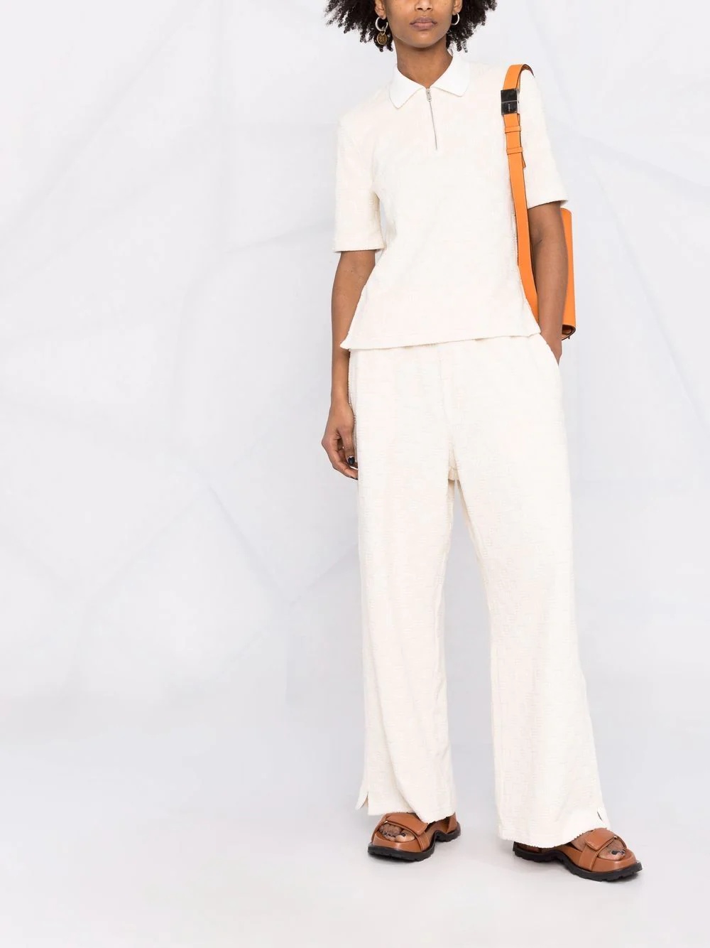 monogram-pattern terrycloth wide-leg trousers - 2