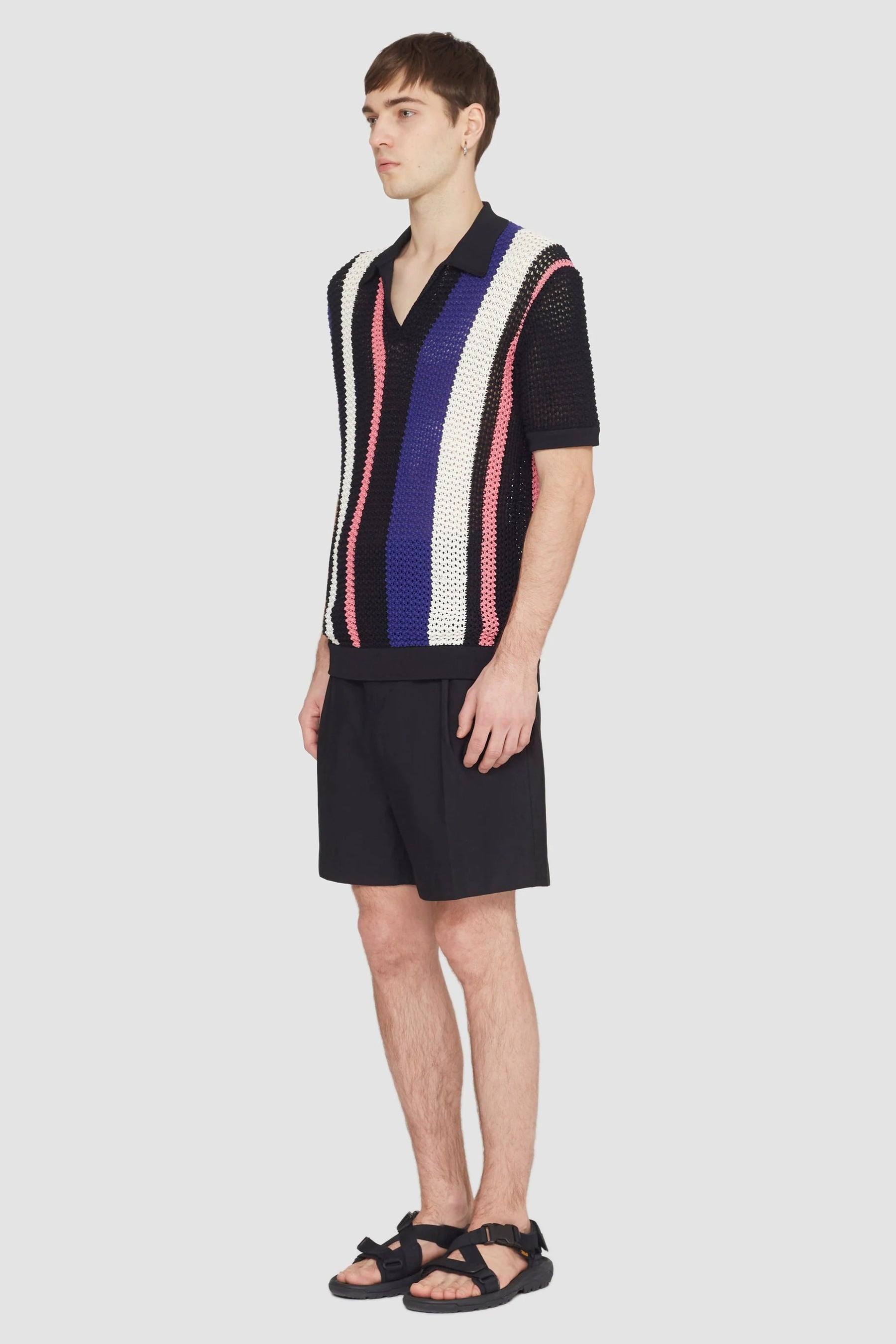 Short Sleeve Stripe Pointelle Polo Shirt - 3