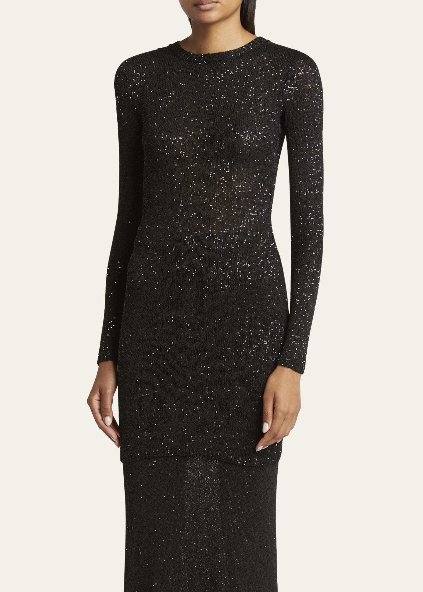 Sequined Knit Mini Long Sleeve Dress - 4