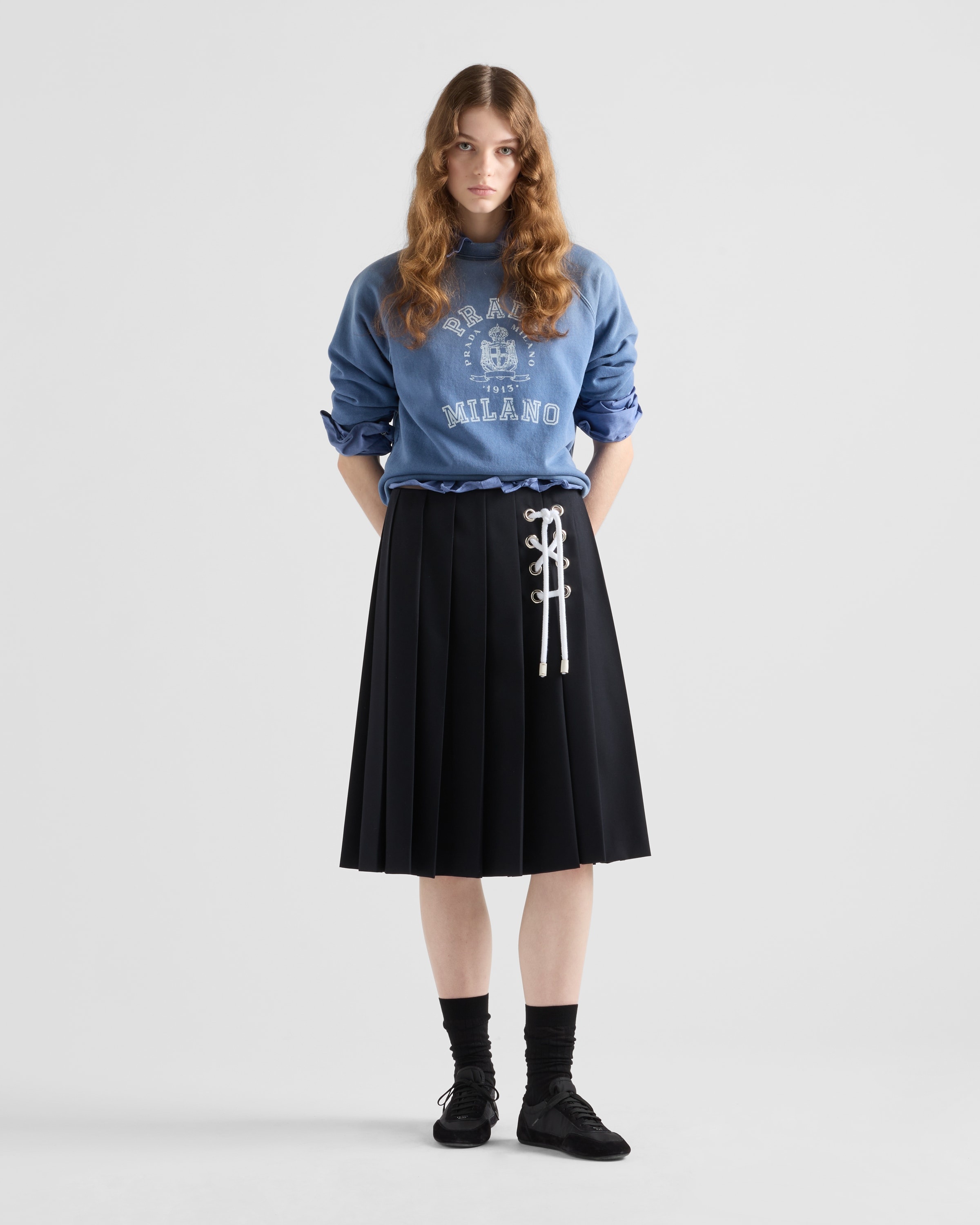 Pleated gabardine midi-skirt - 2