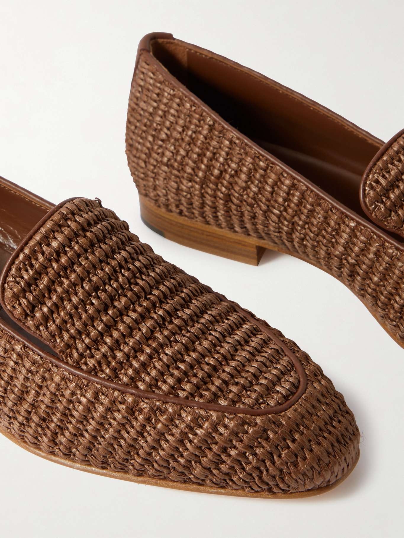 Pitakara leather-trimmed raffia loafers - 4