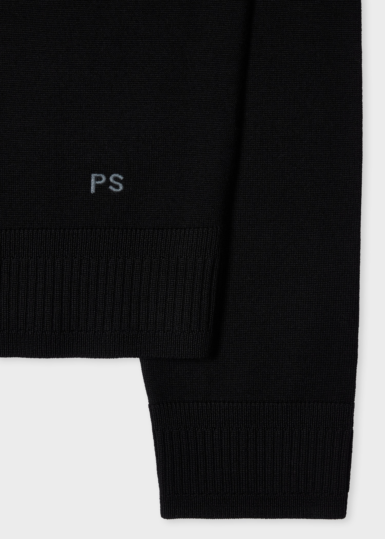 Black Merino Wool Contrast-Collar Sweater - 2