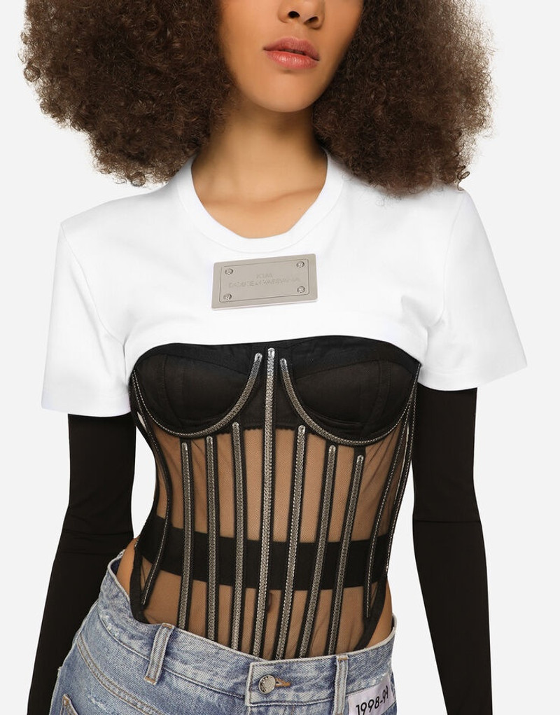Cropped jersey T-shirt with “KIM Dolce&Gabbana” tag 5