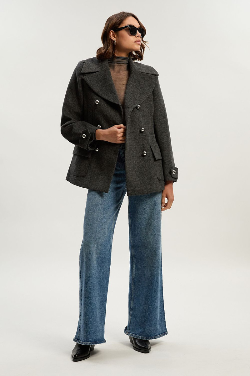 KAREN MILLEN Brushed Wool Check Pocket Tailored Short Coat outlook