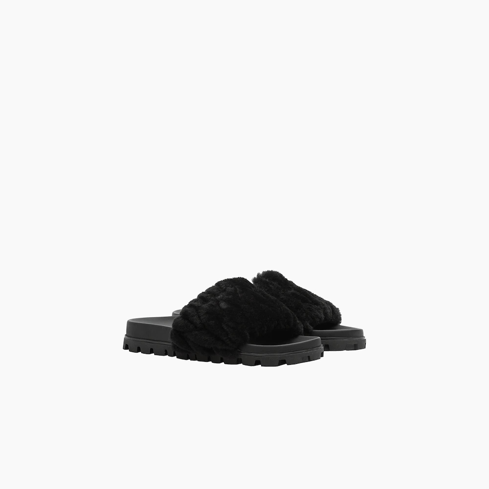 Matelassé shearling slides - 1
