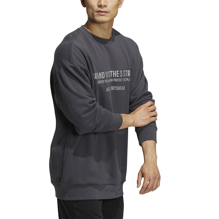 Men's adidas Alphabet Printing Pattern Pullover Round Neck Long Sleeves Gray HZ7018 - 2