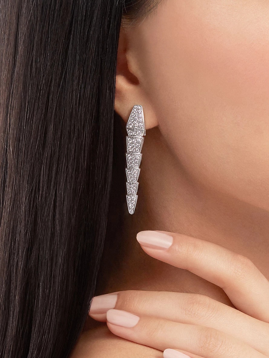 Serpenti 18kt white-gold earrings with full pavé diamonds - 2