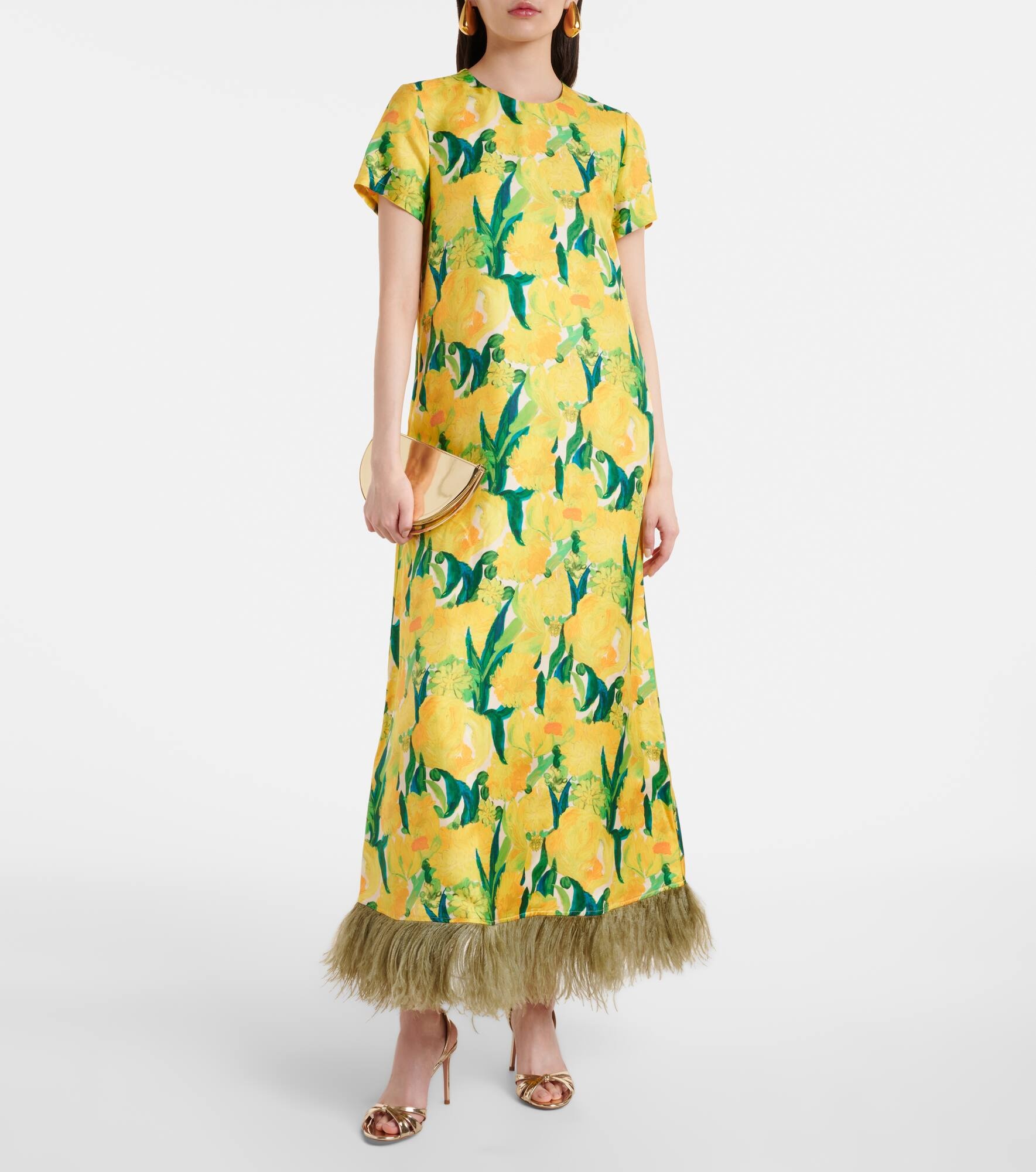 Swing feather-trimmed silk maxi dress - 2