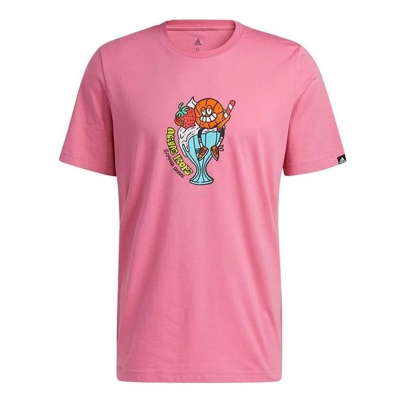 Men's adidas Cartoon Basketball Printing Sports Short Sleeve Pink T-Shirt HB5482 - 1