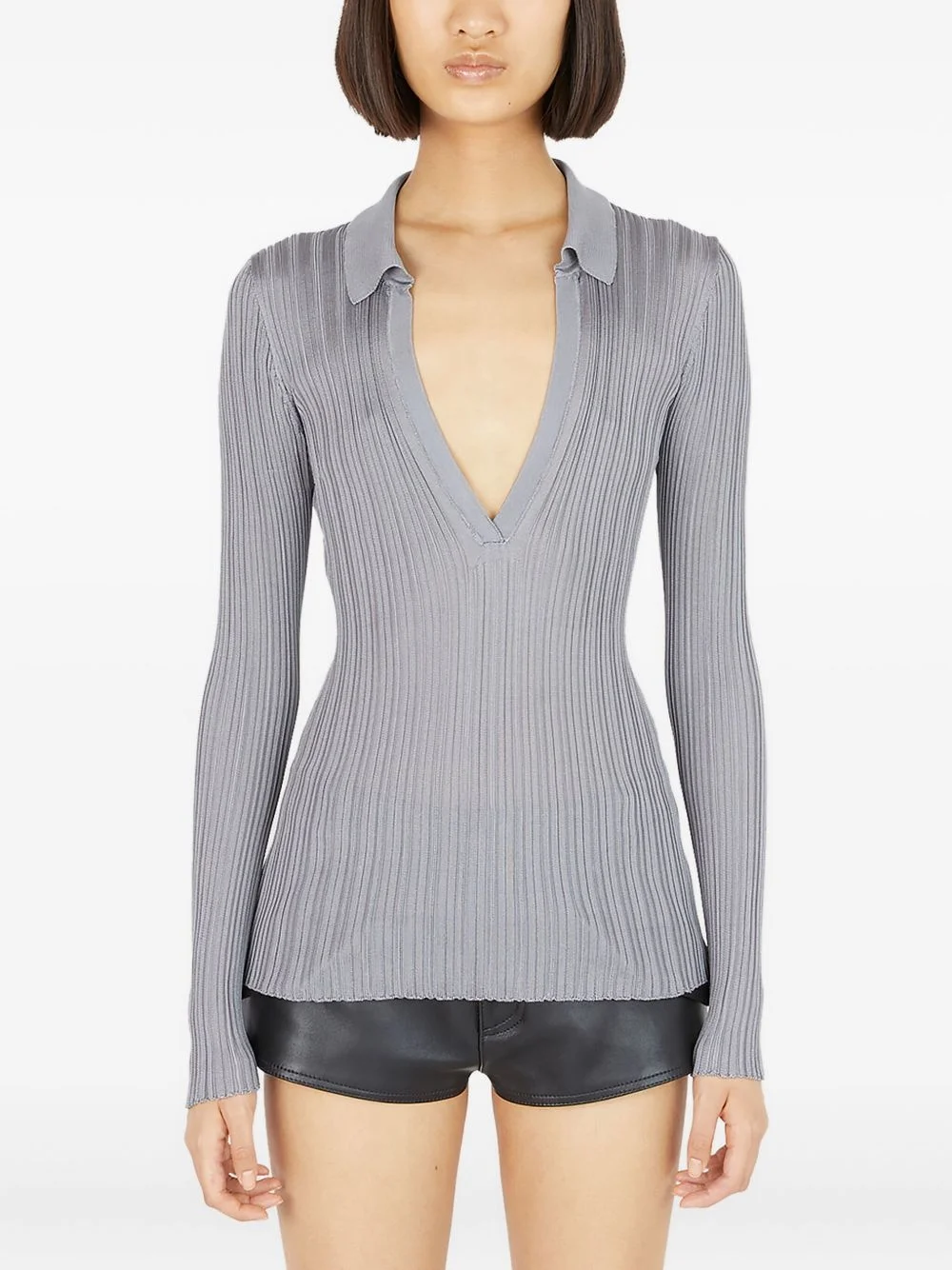 ribbed polo-neck top - 1