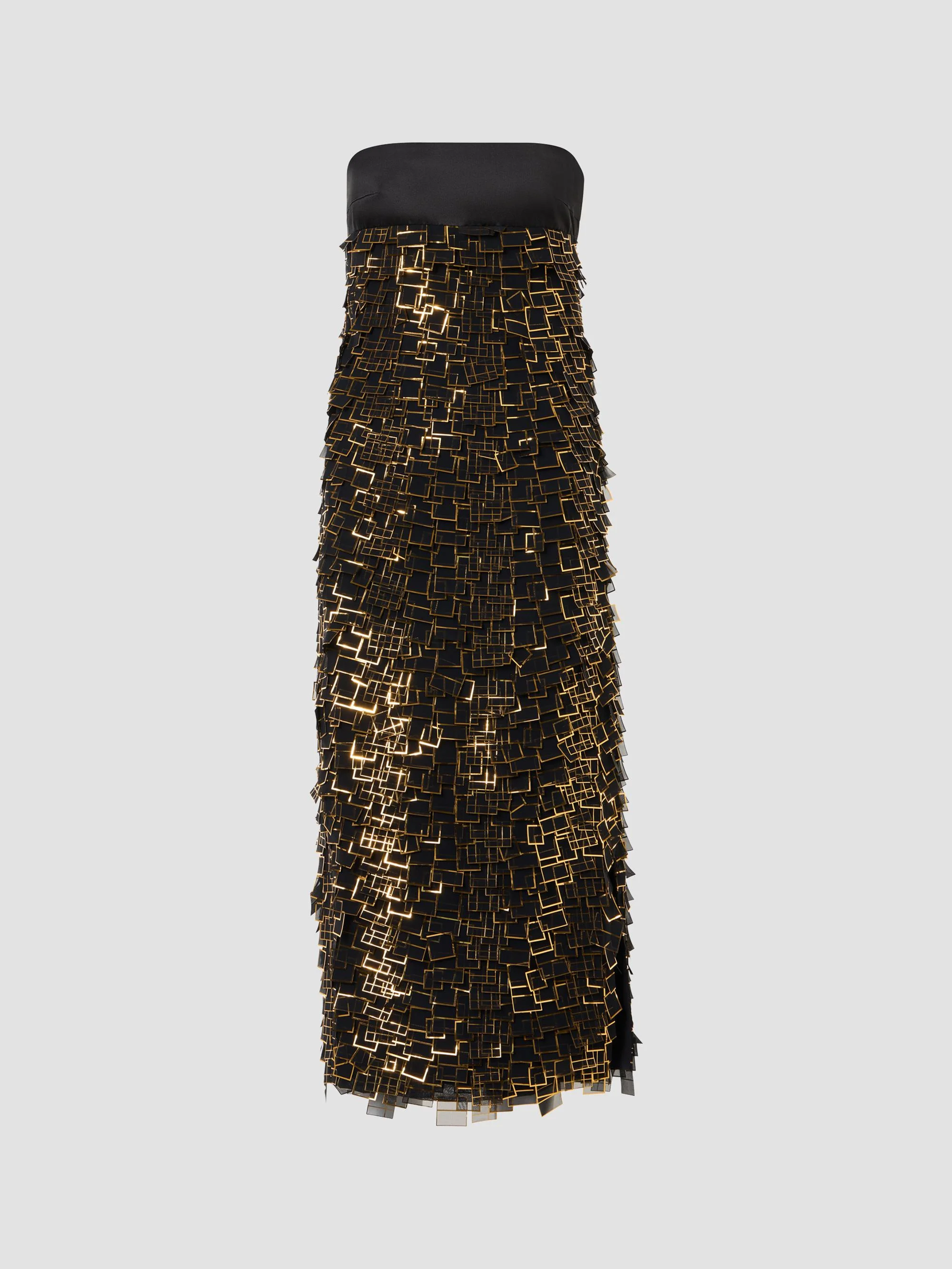 Women's Metallic Organza Tile Strapless Midi Dress - Black Gold - 1