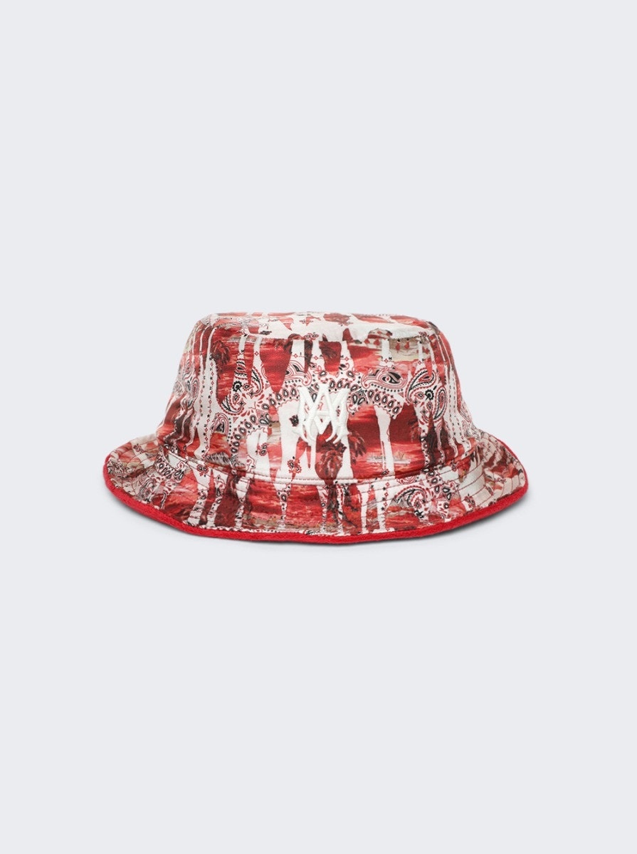 Bandana Aloha Silk Reversible Bucket Hat Red - 1