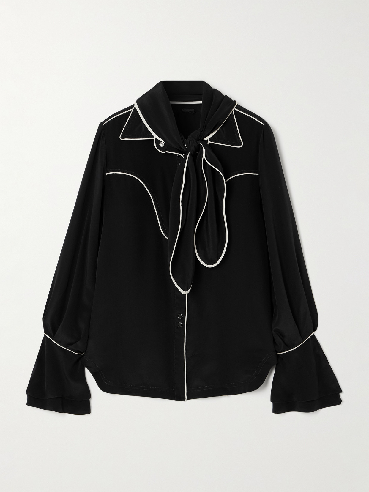 High Tides Scarf-detailed Piped Silk Shirt - 1