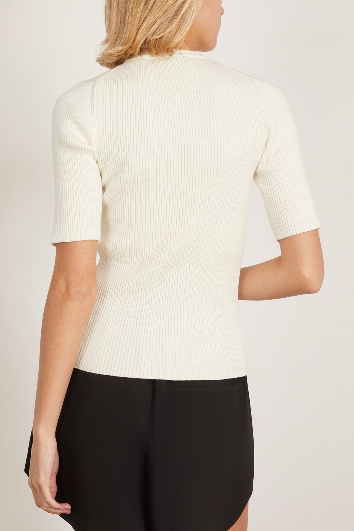 Ribbed Knitted Short Sleeve Top in Off White - 4