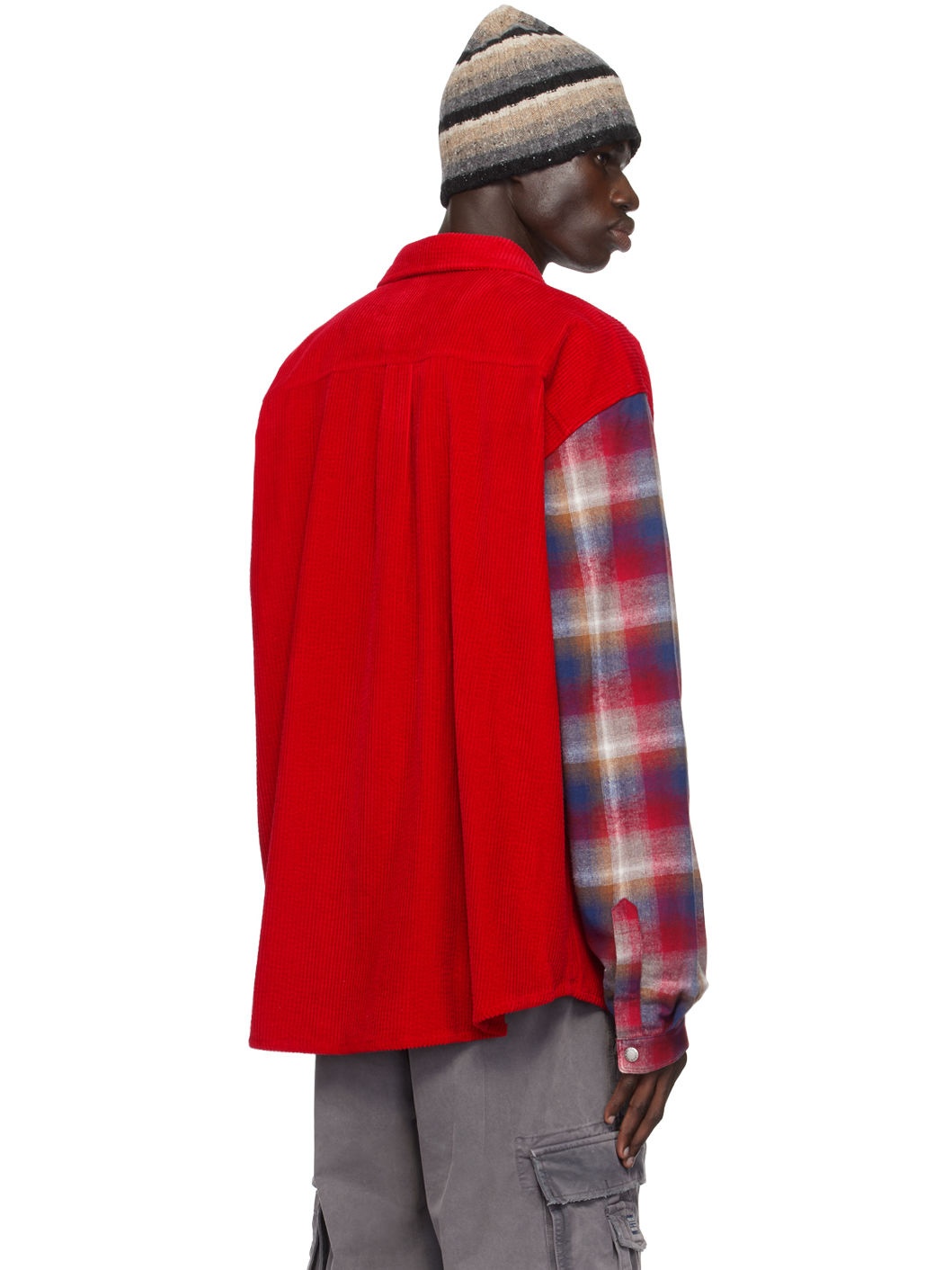 Red Plaid Sleeve Overshirt - 3