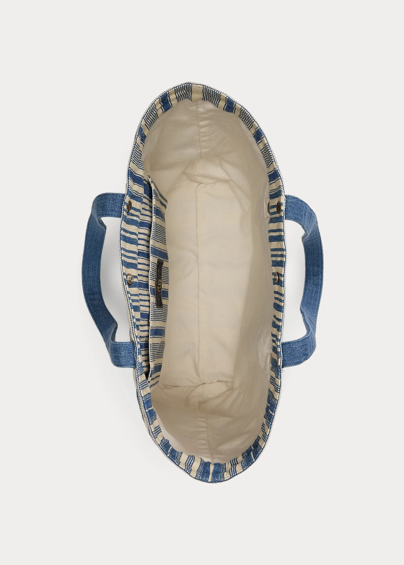 Indigo Striped Patchwork Tote 4