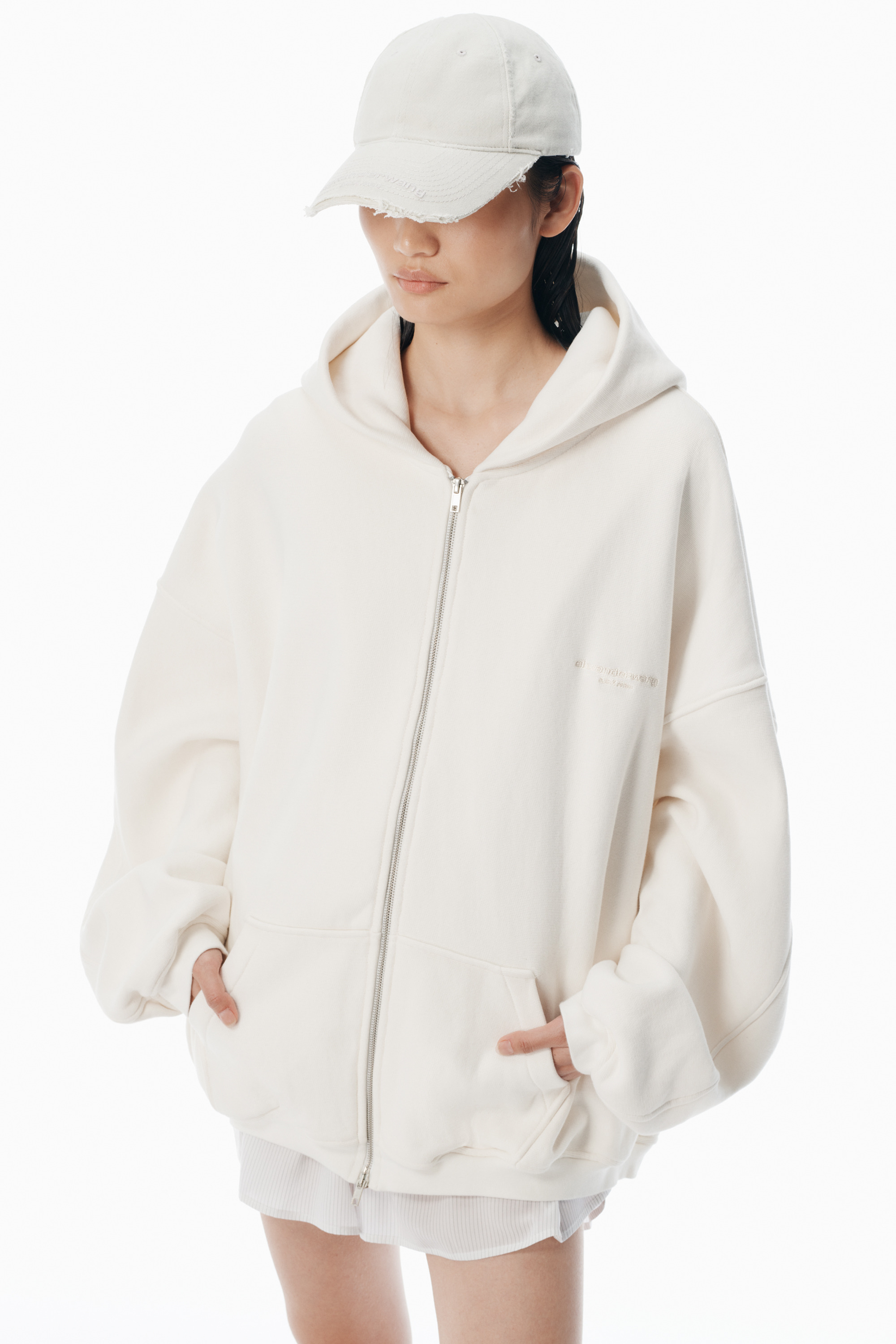 White Cotton Logo Zip-Up Hoodie - 3