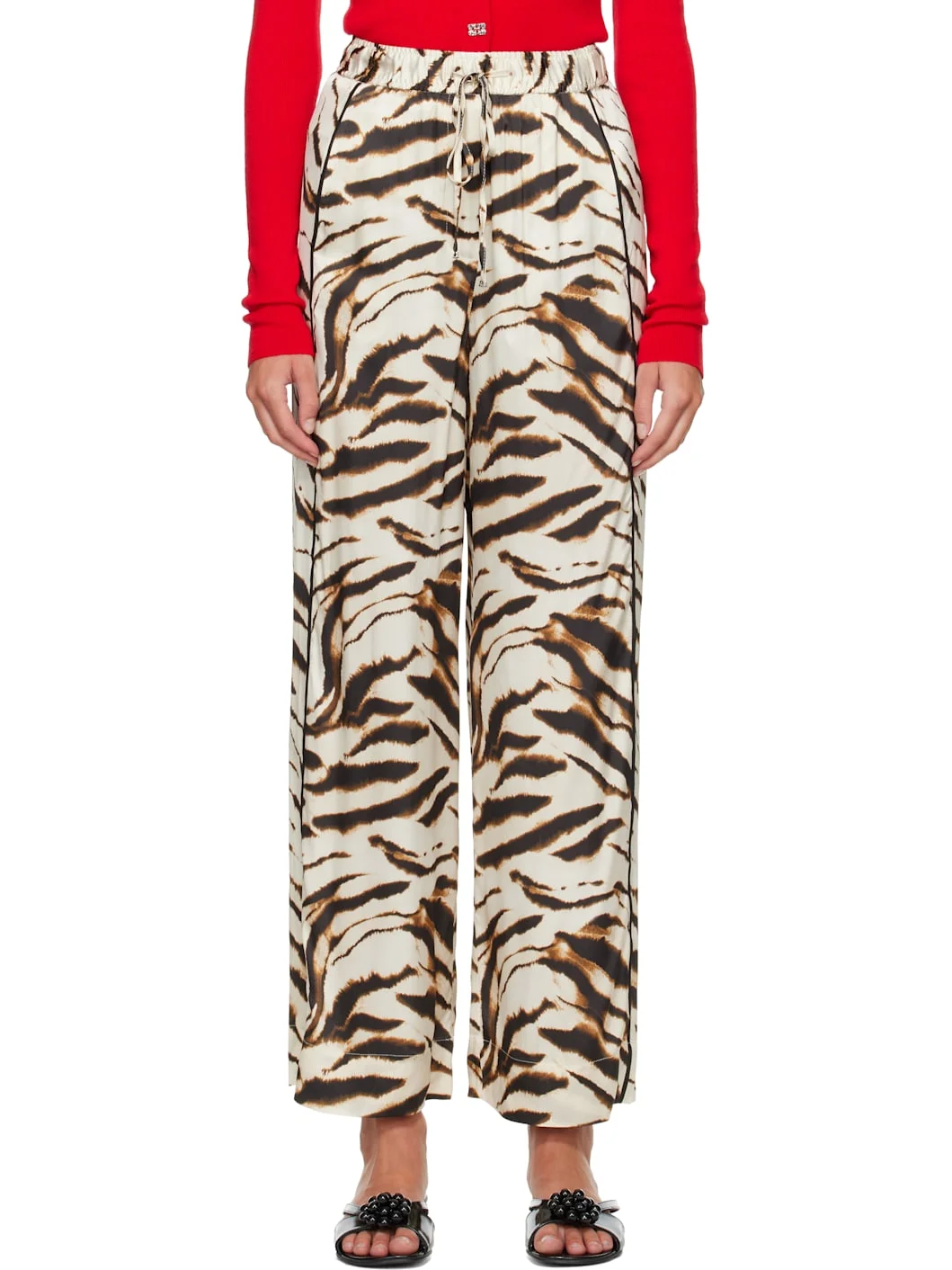 Beige Zebra Satin Lounge Pants - 1