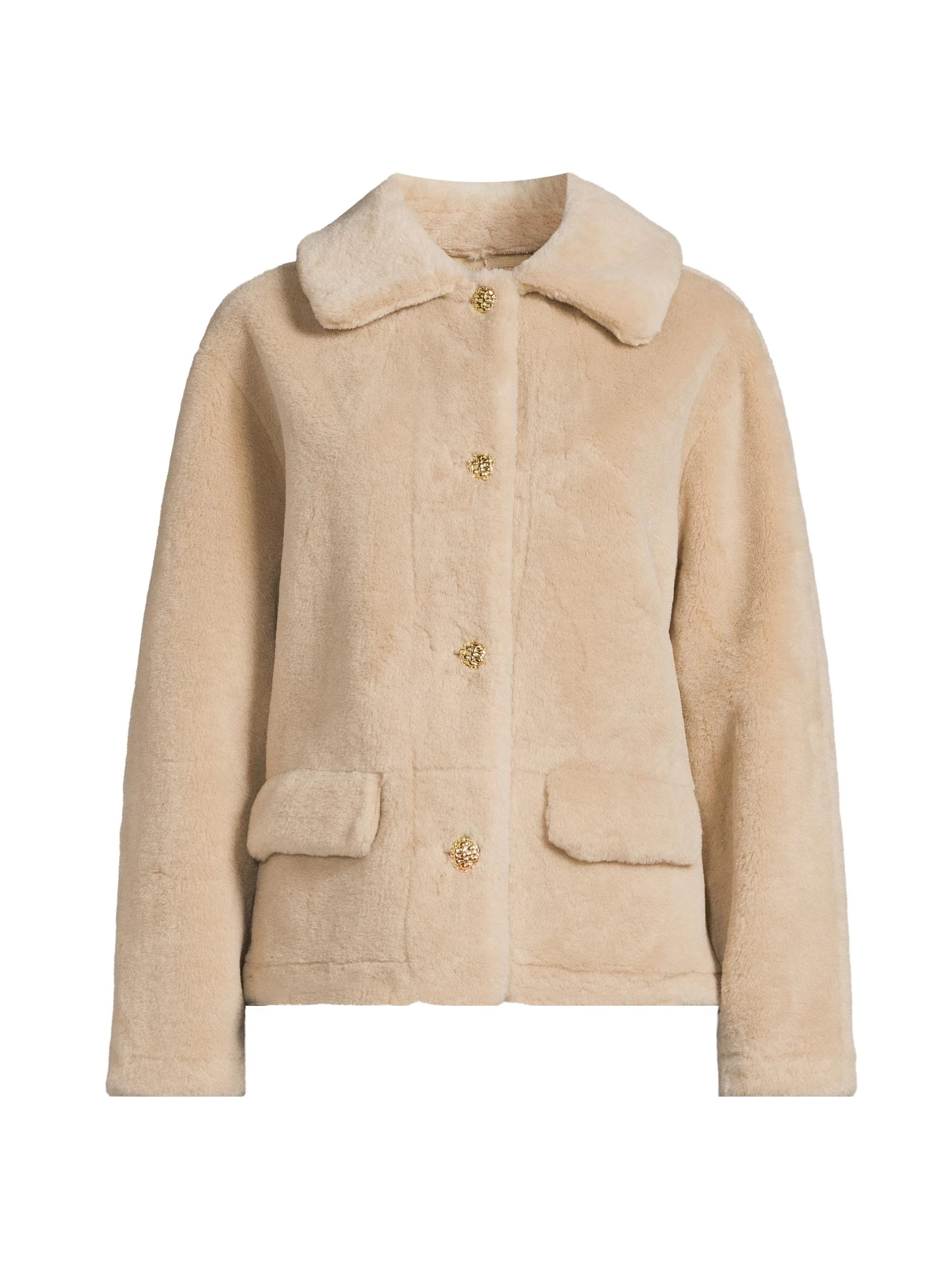 Women's Short Faux-Shearling Jacket - Beige - 1