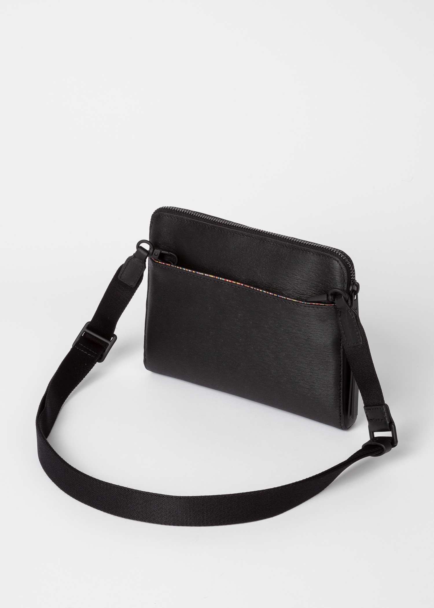 Black Embossed Leather Musette Bag - 4