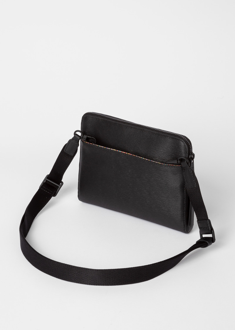Black Embossed Leather Musette Bag 4