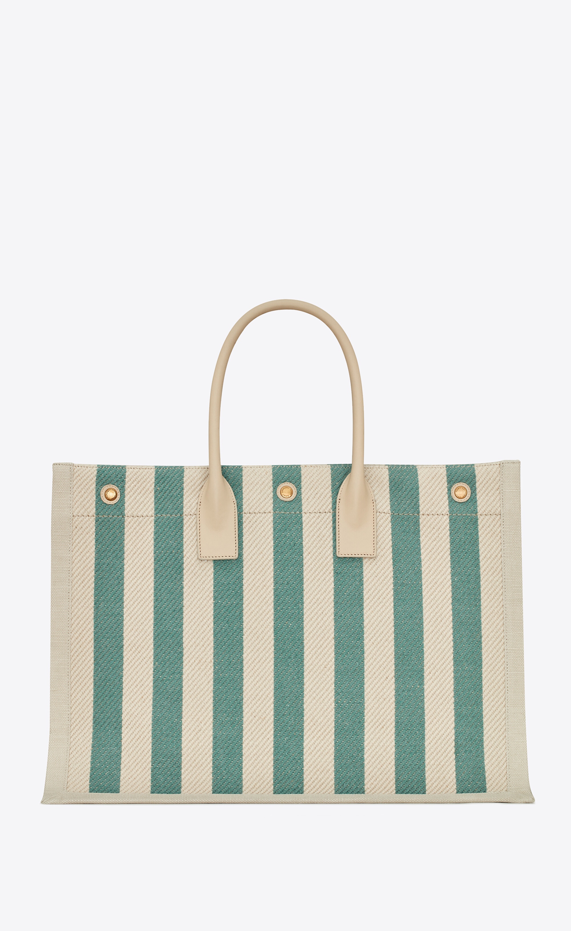 rive gauche tote bag in striped canvas and smooth leather - 3