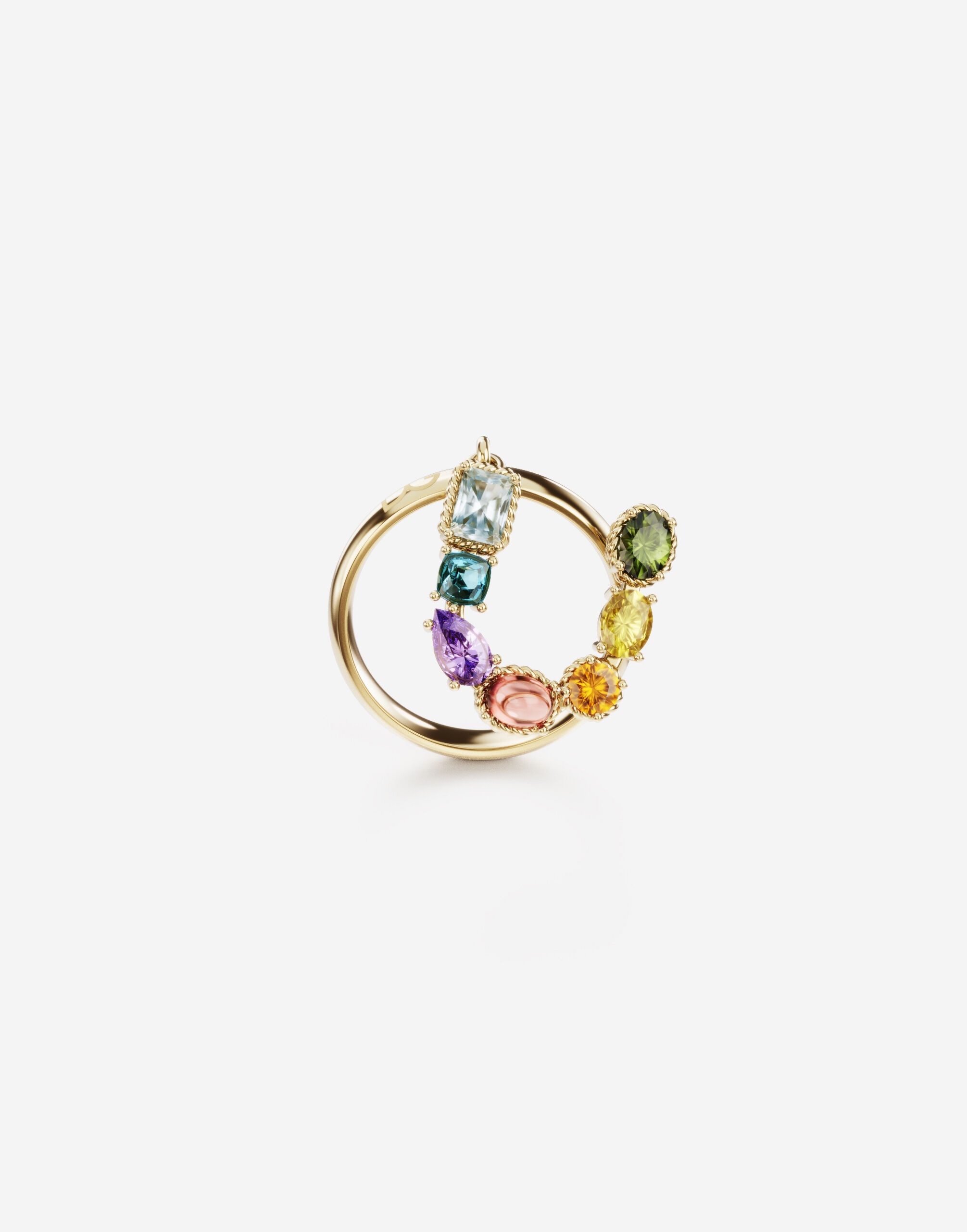 Rainbow alphabet U ring in yellow gold with multicolor fine gems - 1