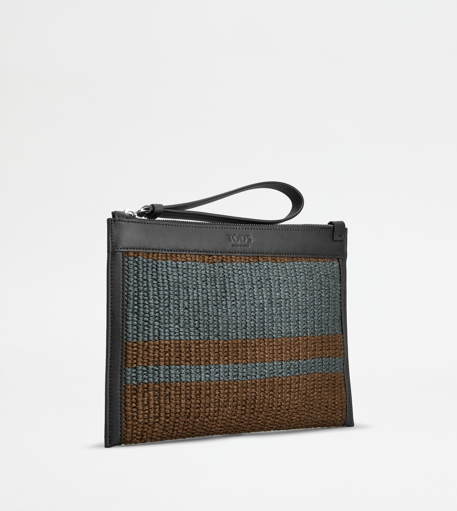 POUCH IN FABRIC AND LEATHER - BLACK, BEIGE - 2