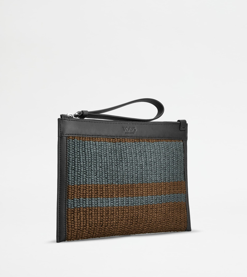 Tod's POUCH IN FABRIC AND LEATHER - BLACK, BEIGE outlook