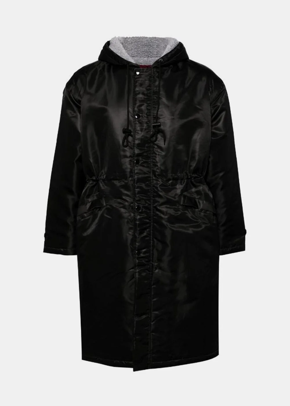 Black Logo-Print Hooded Coat - 1