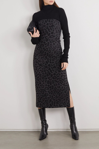 Valentino Strapless leopard-jacquard wool midi dress outlook