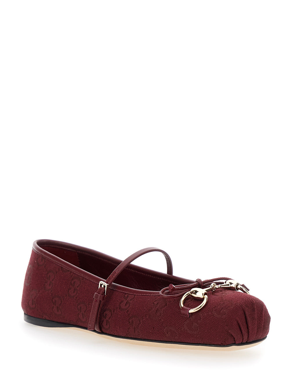 Gucci Women Bordeaux Ballet Shoes With Horsebit And Bow Detail On The Front In Canvas Woman - 2