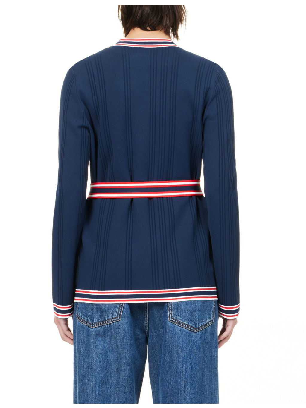 Brand-embroidered tie-belt woven-blend cardigan - 4