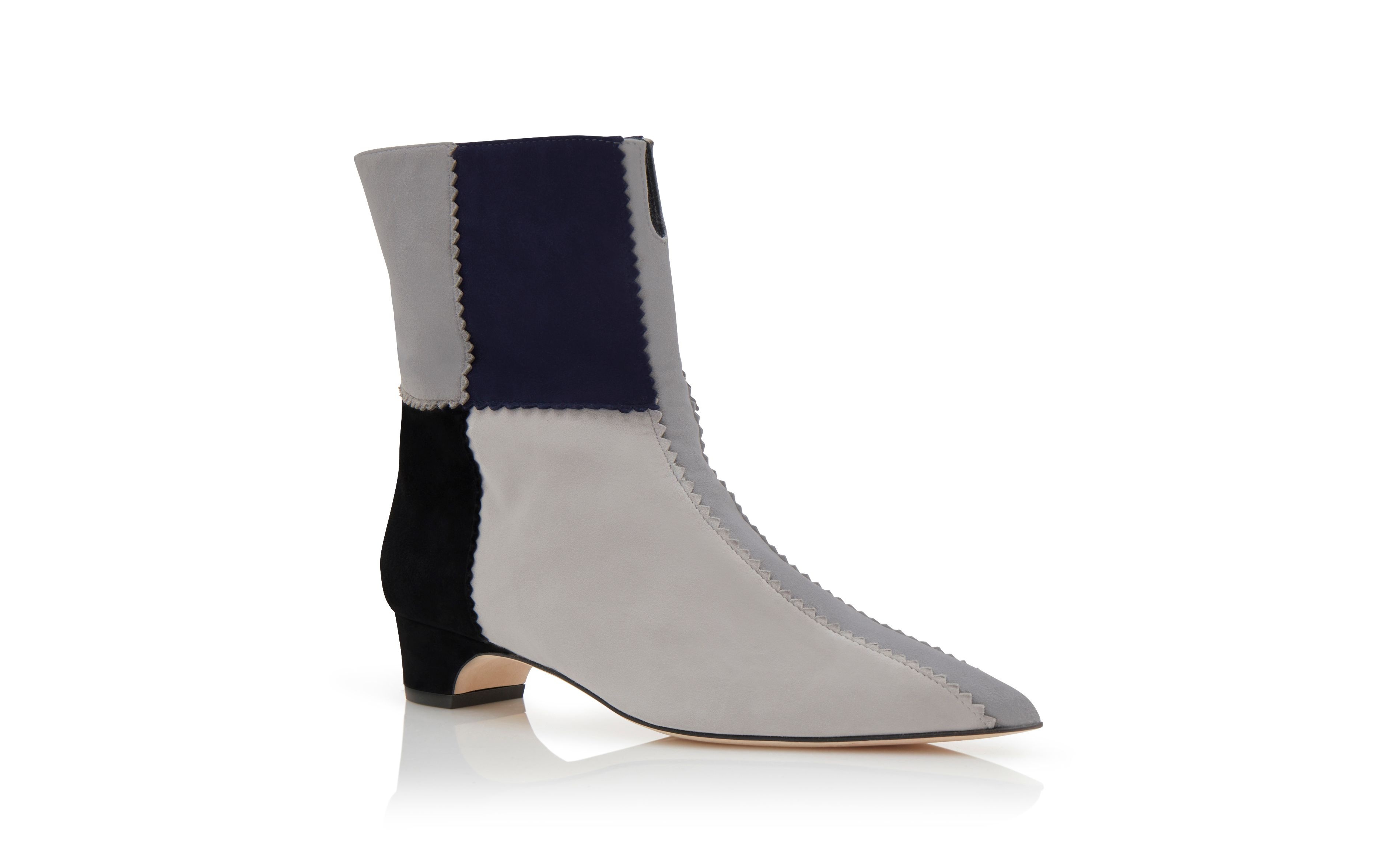 Grey, Navy and Black Suede Patchwork Boots - 3