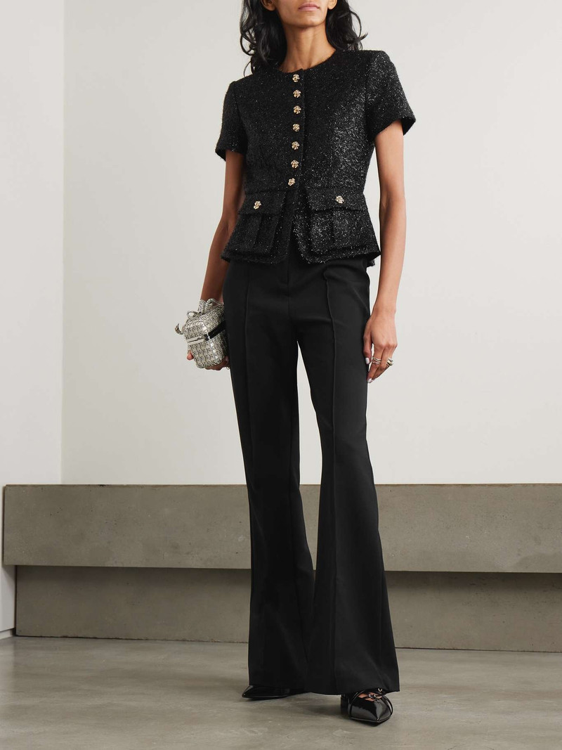 self-portrait Button-embellished metallic bouclé and crepe peplum jumpsuit outlook