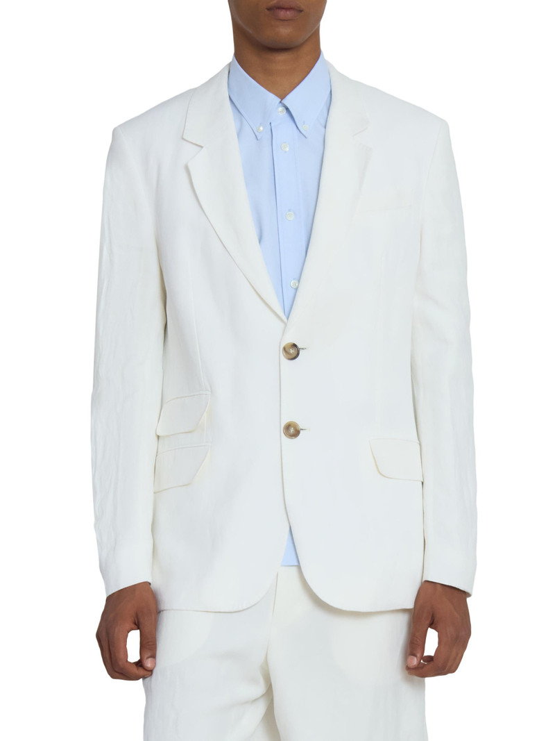 Men's Notch Lapel Linen-Blend Single-Breasted Blazer - Blanc Creme 3